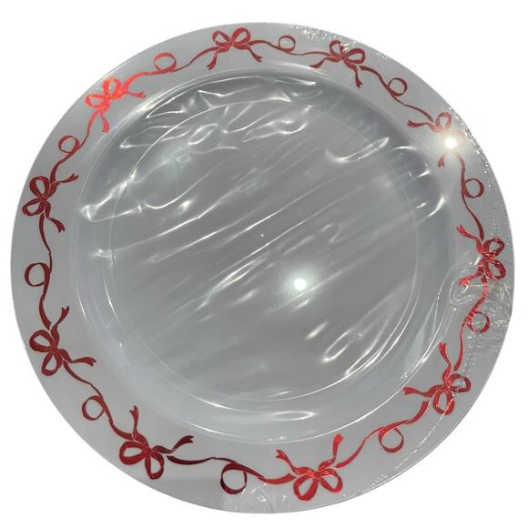 Shabby Chic Disposable Red Bow Border Dinner Plates 10.25in Set of 12 New - Picture 9 of 10
